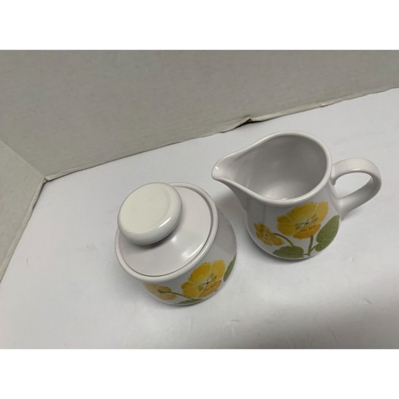 Noritake Progression Flower Time 9072 Creamer & Sugar Dish With Lid Yellow green - Picture 4 of 5